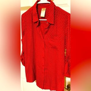 BRAND NEW RED &White Polka Dot Button Down BlouseNWT - S